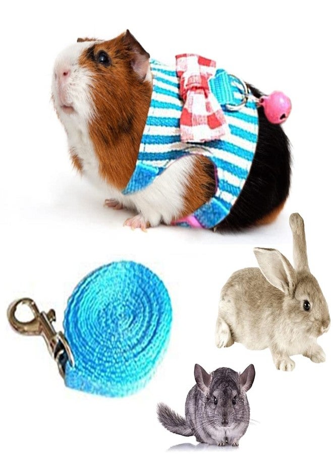 Litewoo Hamster Outdoor Walking Vest Harness and Leash Set Cute Bow-knot and Clear Bell Decor Chest Strap Harness for Rabbit Guinea Pig Chinchilla Ferret Squirrel Marten Kitten (MEDIUM,Blue Stripe) - Image 1